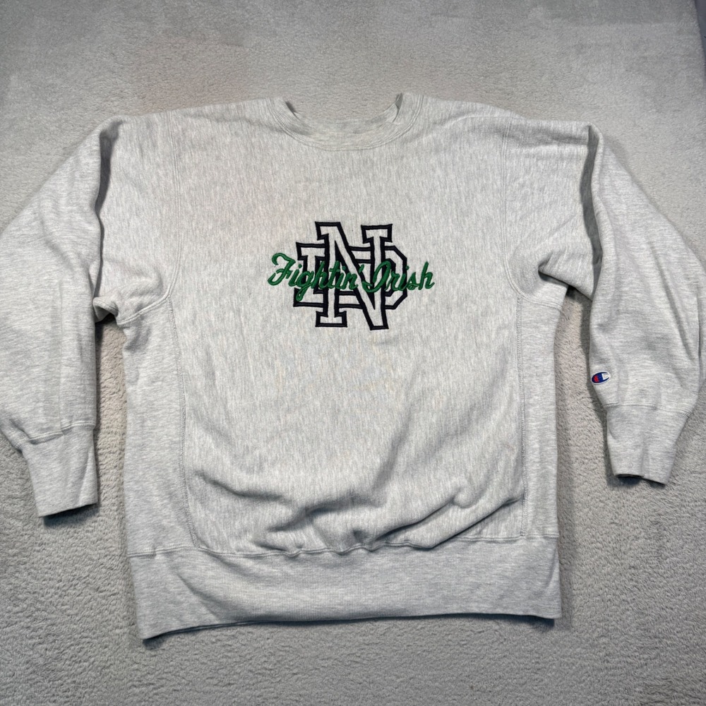 Vintage Champion Reverse Weave Sweatshirt XL Gray Notre Dame Irish Made in USA